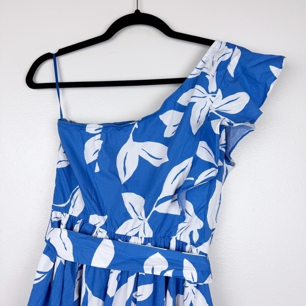 J. Crew One Shoulder Cotton Midi Dress Blue White Floral Size 8 NWT - Picture 5 of 8